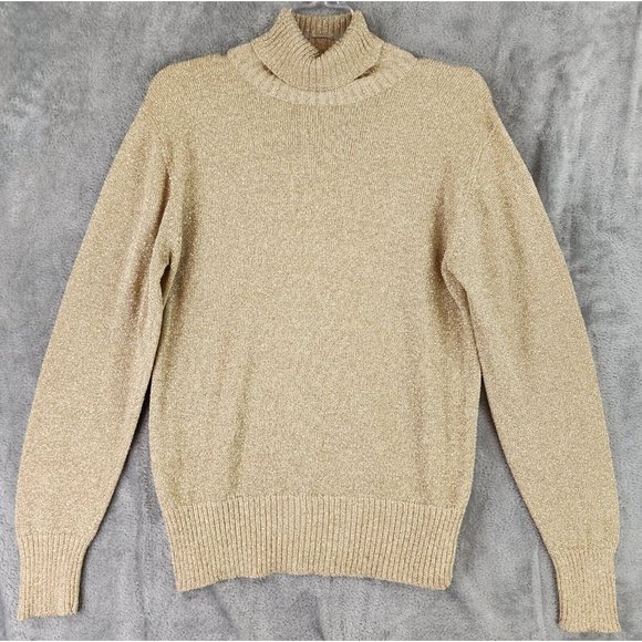 Westbound Sweaters - Westbound Sweater Womens Small Gold Metallic Y2K Vintage Turtleneck Long Sleeve